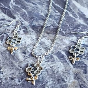 Bumble bee honey hive necklace and earring set